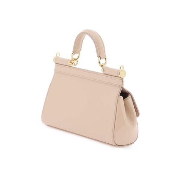 Sicily Small Beige Leather Handbag with Gold-Tone Hardware and Removable Strap - Picture 3 of 4